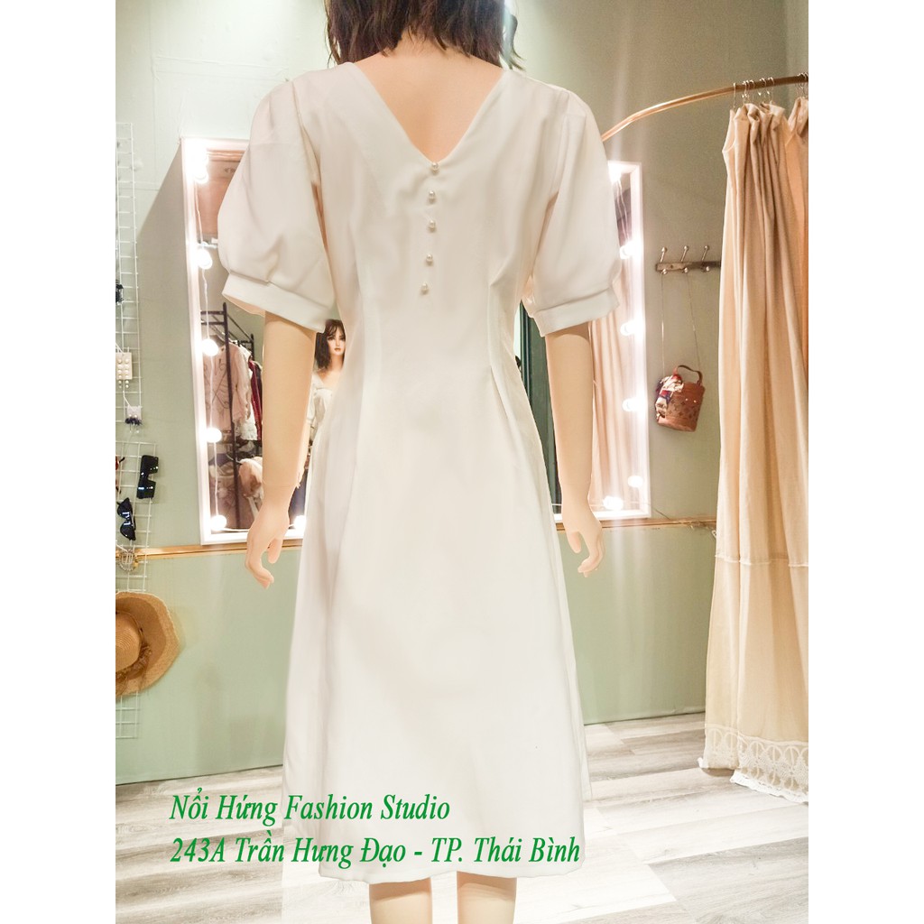 Váy đầm màu trắng kem cổ điển vintage dáng xòe công sở đi tiệc thanh lịch hàng thiết kế đủ size s m l | BigBuy360 - bigbuy360.vn