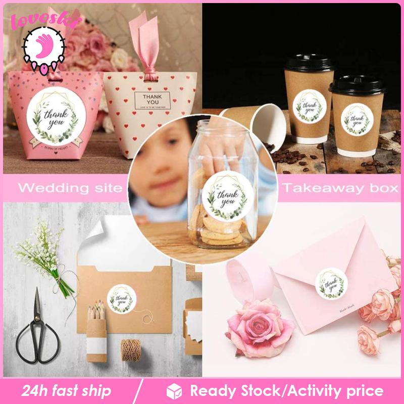 Cuộn 500 Miếng Dán Hình Tròn In Chữ Thank You Độc Đáo Dùng Trang Trí Gói Quà DIY