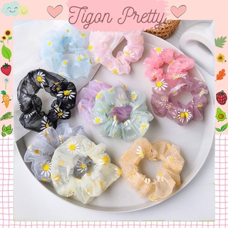 [Loại 1]Scrunchies buộc tóc mỏng co giãn hình hoa cúc thời trang Hàn Quốc