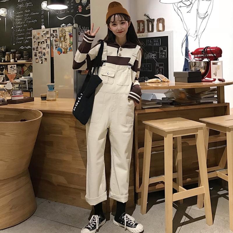 [Mã FADIRECT20 giảm 20K đơn 150K] Yếm quần dài jean 2 túi trắng kem - YQD114 | BigBuy360 - bigbuy360.vn