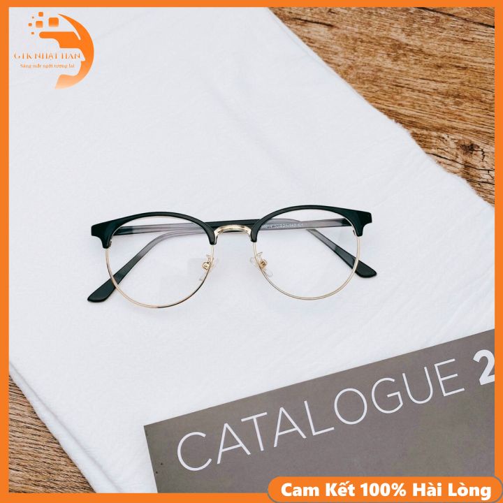 💕CAO CẤP💕Gọng Kính Cận Nam Nữ Mắt Tròn Chất Liệu Nhựa Dẻo Kết Hợp Kim Loại Phong Cách Teen, Freesize - Đen/Trắng/Vàng