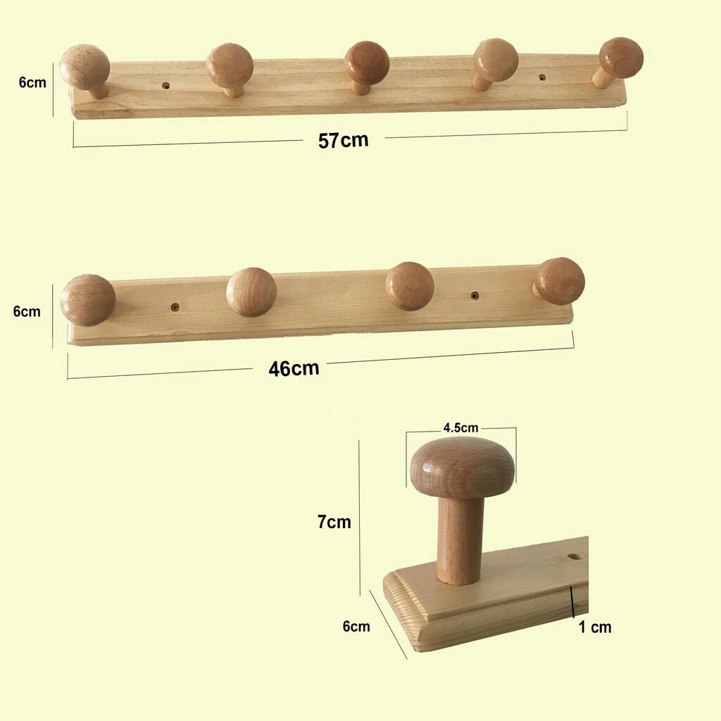 Móc Gỗ Treo Nón Mũ Quần Áo - Máng áo treo tường bằng gỗ - Móc treo quần áo