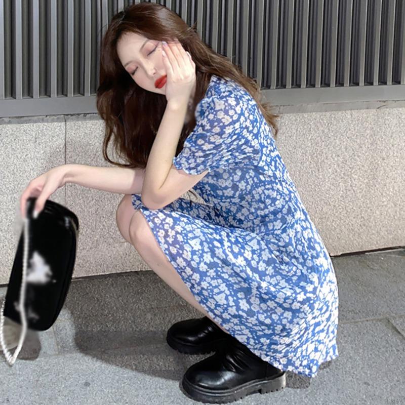 Đầm Hoa Ngắn Tay Phong Cách Hàn Quốc Thanh Lịch Dành Cho Nữ