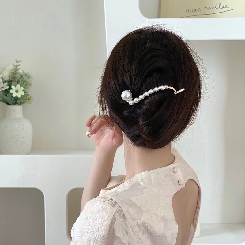 Mới Kẹp Tóc Hình Cá Mập Đính Ngọc Trai Giả Bằng Kim Loại Thời Trang
