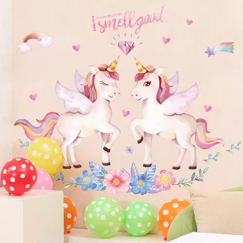 Tranh dán tường, Decal dán tường đôi ngựa poly