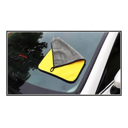 Khăn lau xe 2 lớp chuyên dụng siêu thấm nước - Khăn Lau Oto Dày Siêu Thấm Vàng Xám