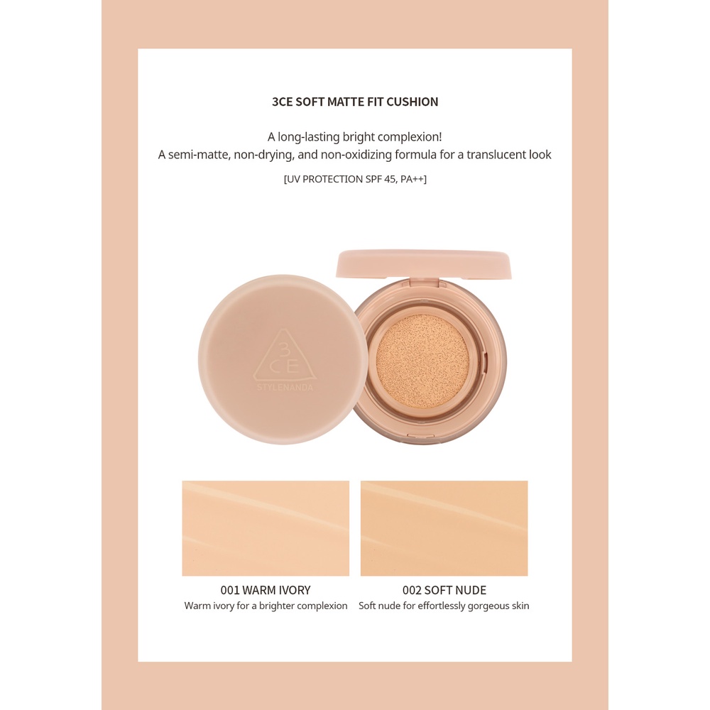 Phấn 3CE Glow Skin Cushion Pink SPF 50PA+++