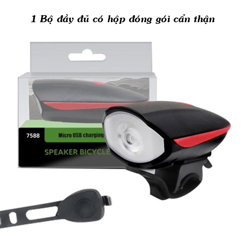 Đèn pin xe đạp thể thao siêu sáng có còi chống nước - Cao cấp, cổng sạc Usb, full hộp đầy đủ- D13