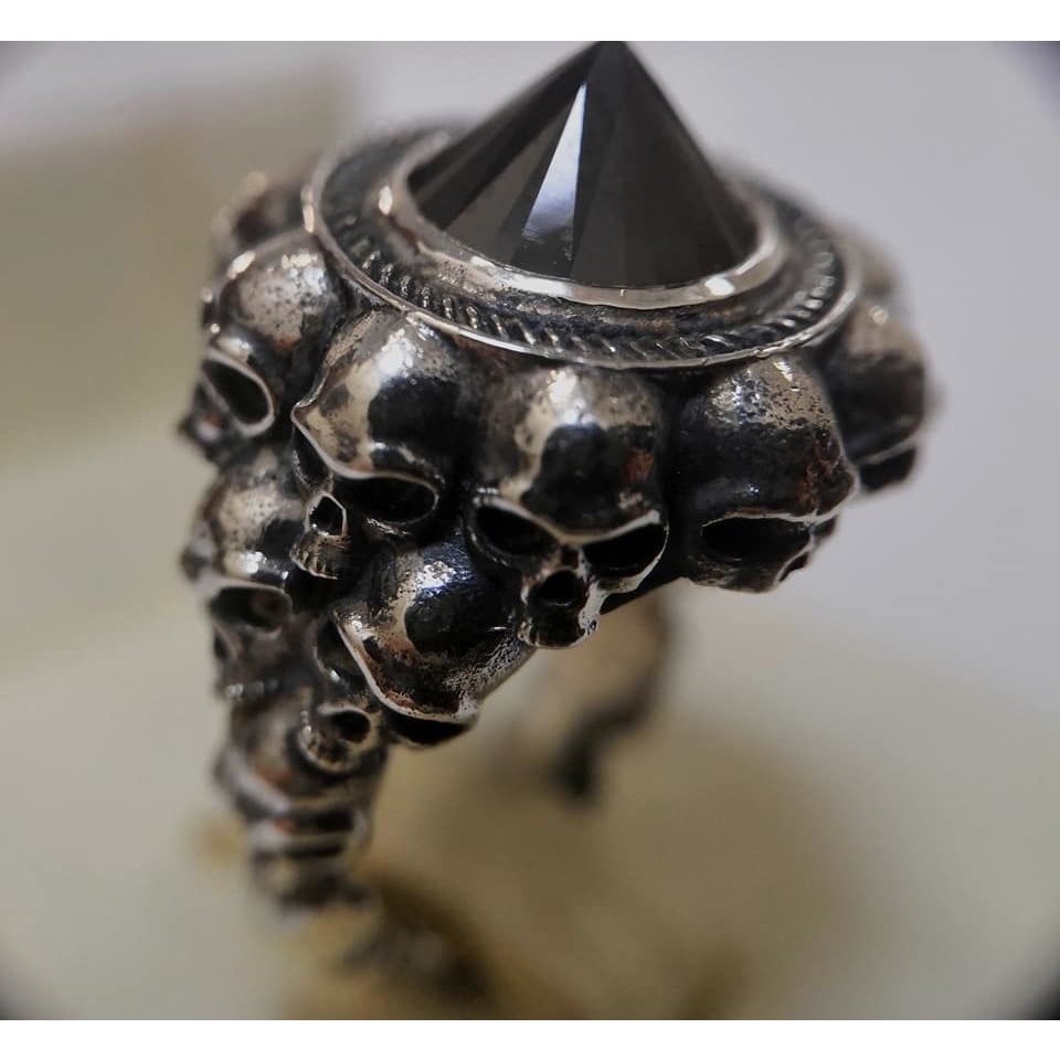 Nhẫn ZANZEA mạ bạc 925 hình đầu lâu đính đá thời trang