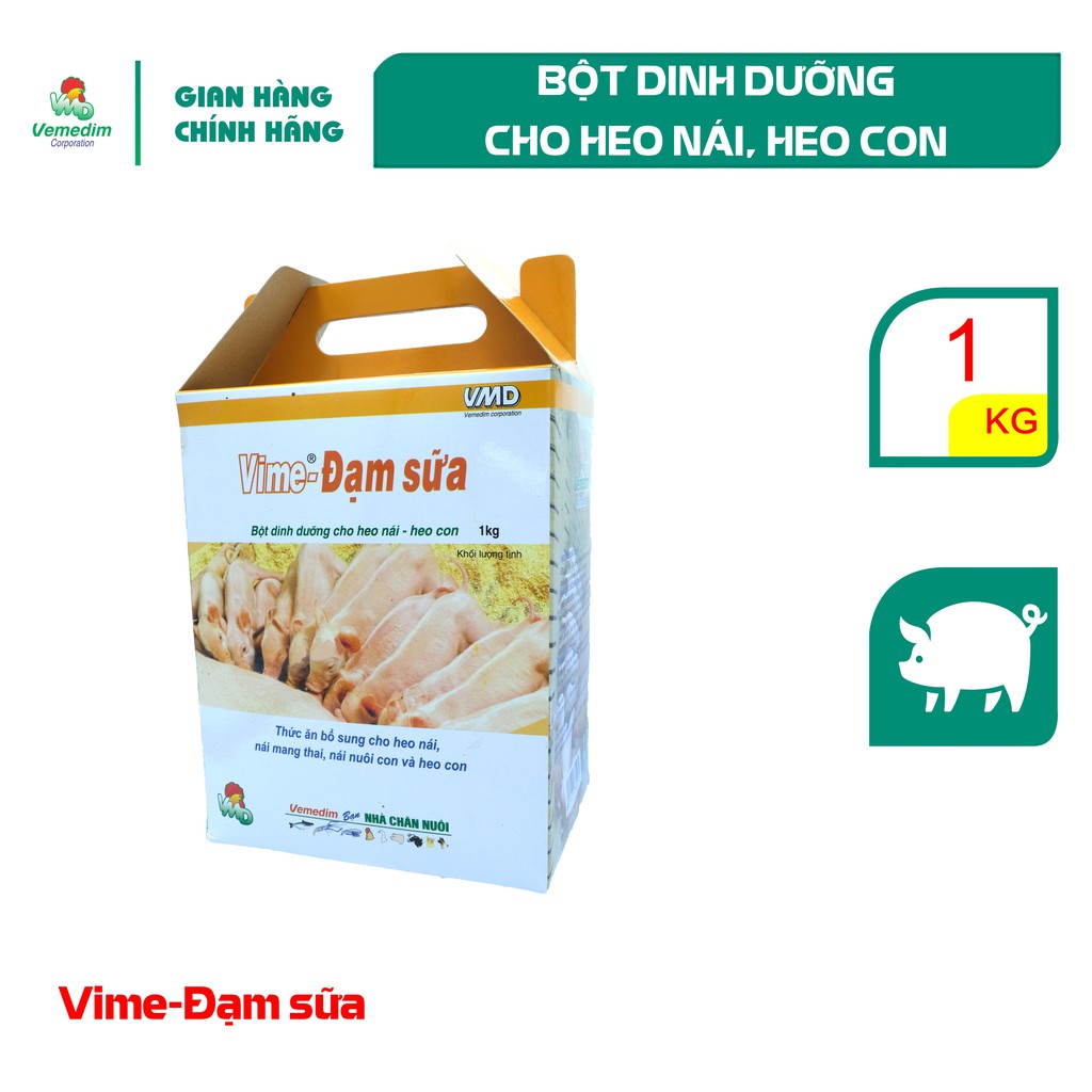 Vemedim Vime-Đạm sữa nhãn vàng Thức ăn bổ sung cho heo nái mang thai, nái nuôi con và heo con, hộp 1kg