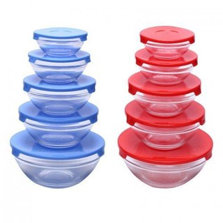Bộ 5 Bát Thủy Tinh Có Nắp Đựng Thức Ăn Tủ Lạnh, Sử Dụng Được Lò Vi Sóng
