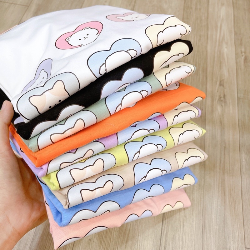Áo Thun PHÔNG NAM NỮ Tay Ngắn UNISEX IN DECAL GẤU BEAR MÈO CAT ICON CUTE - Hình chụp thật