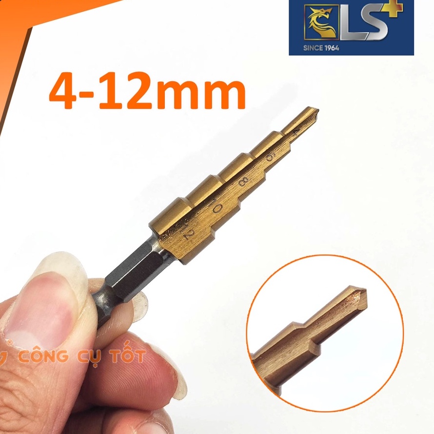 Mũi khoan tháp bước thẳng chuôi lục LS+