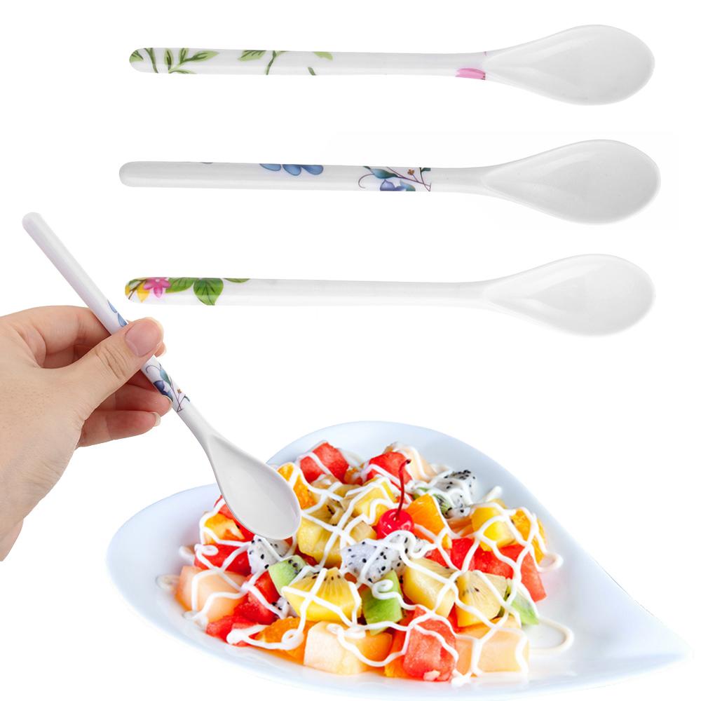 LEISURE Bộ 1 / 3 Muỗng Sứ Cán Dài Xinh Xắn Tiện Dụng