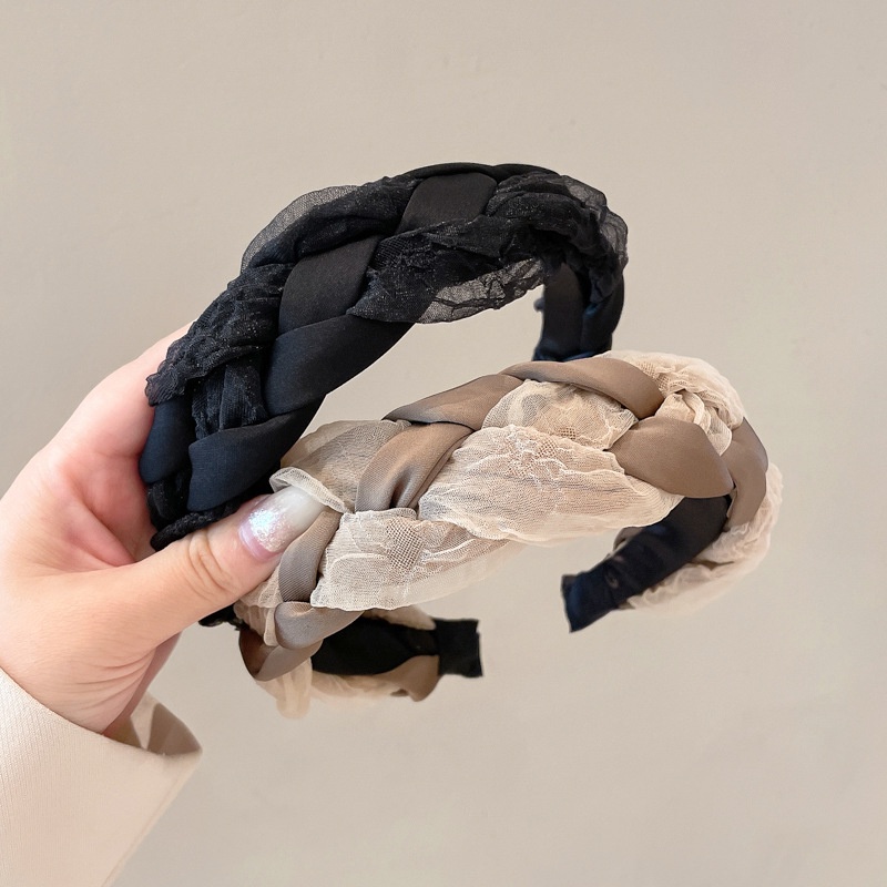 Băng Đô Cài Tóc Phối Ren Màu Đen Phong Cách Hàn Quốc Cho Nữ