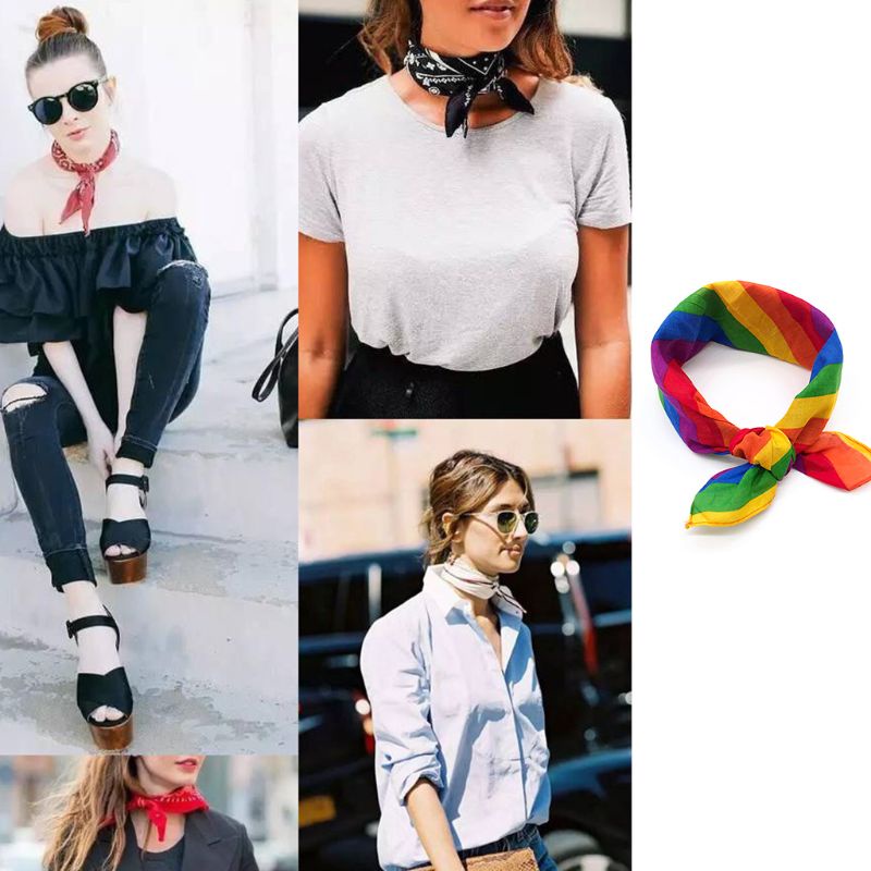 Youyo Khăn Quàng Cổ Vuông Bandana Kẻ Sọc Cầu Vồng Unisex
