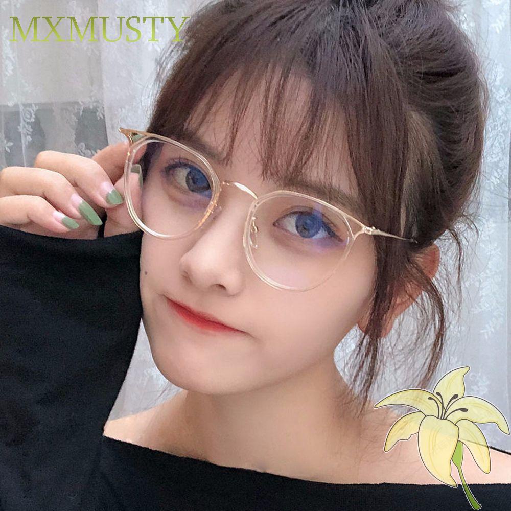 Mắt Kính Gọng Kim Loại Trong Suốt Bảo Vệ Mắt Chống Tia Sáng Xanh Phong Cách Retro Cho Nữ