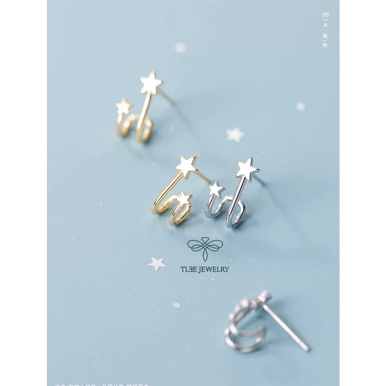 Khuyên tai bạc TLEE sao kép mini kiểu dáng lạ cá tính TleeJewelry B0104