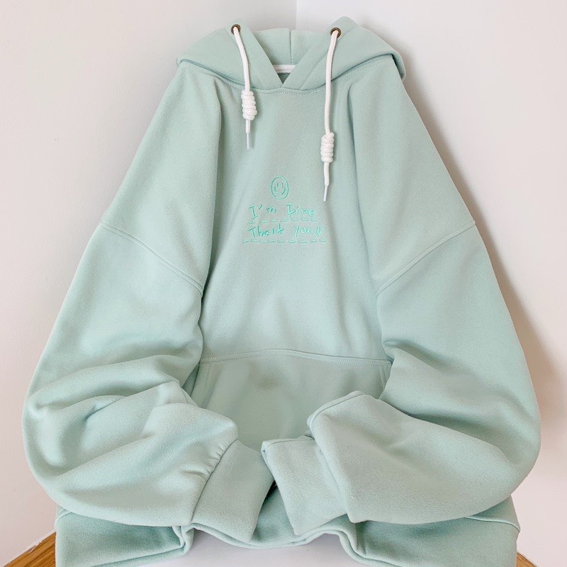 Áo Hoodie Boin shop họa tiết thêu I'm Fine màu xanh bơ chất nỉ bông cao cấp dày dặn chuẩn from unisex_hình thật tại shop