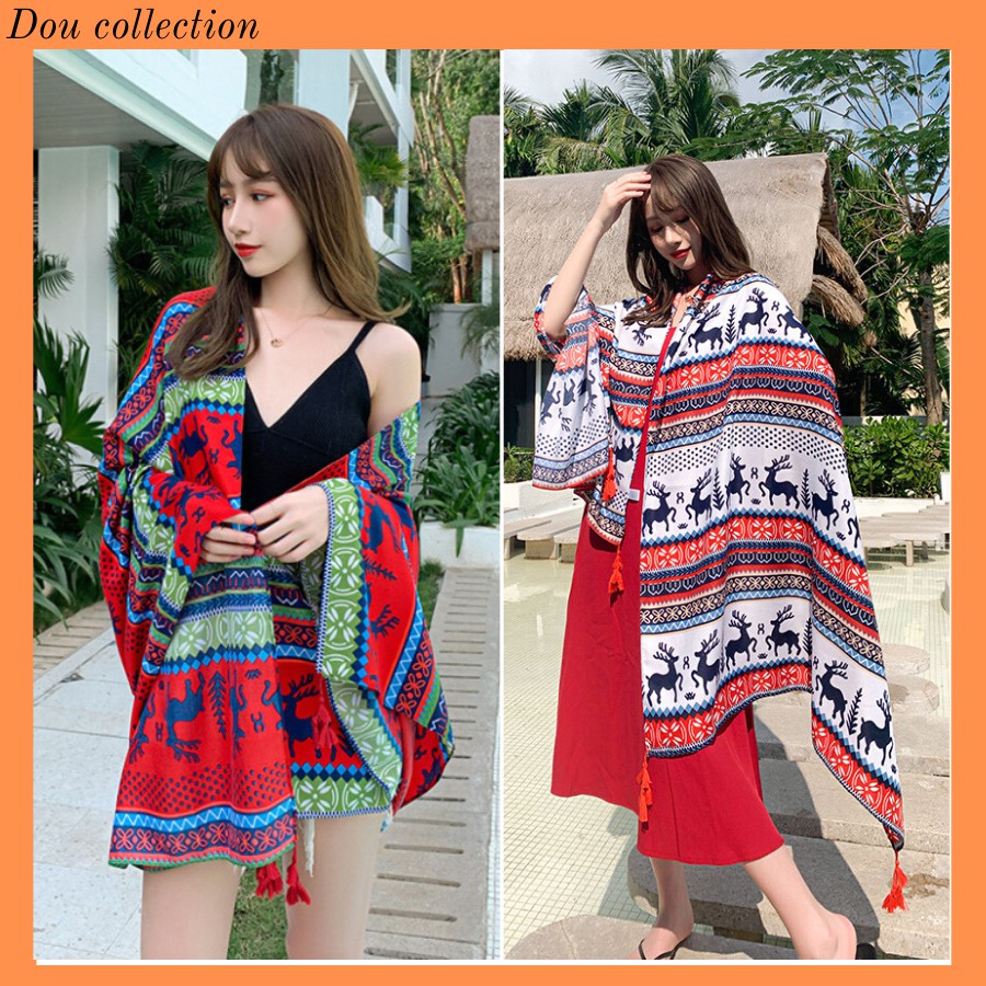[NowShip2h] Khăn Quàng Cổ (Khăn Choàng Cổ) Boho Du Lịch Biển Thổ Cẩm  - Chất Liệu Cotton - 90x190cm - Mã KC026