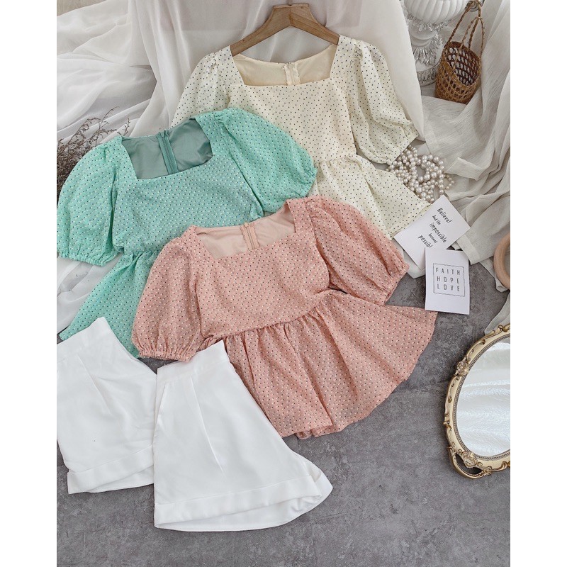 SET PEPLUM BI SHORT TRẮNG 3 MÀU