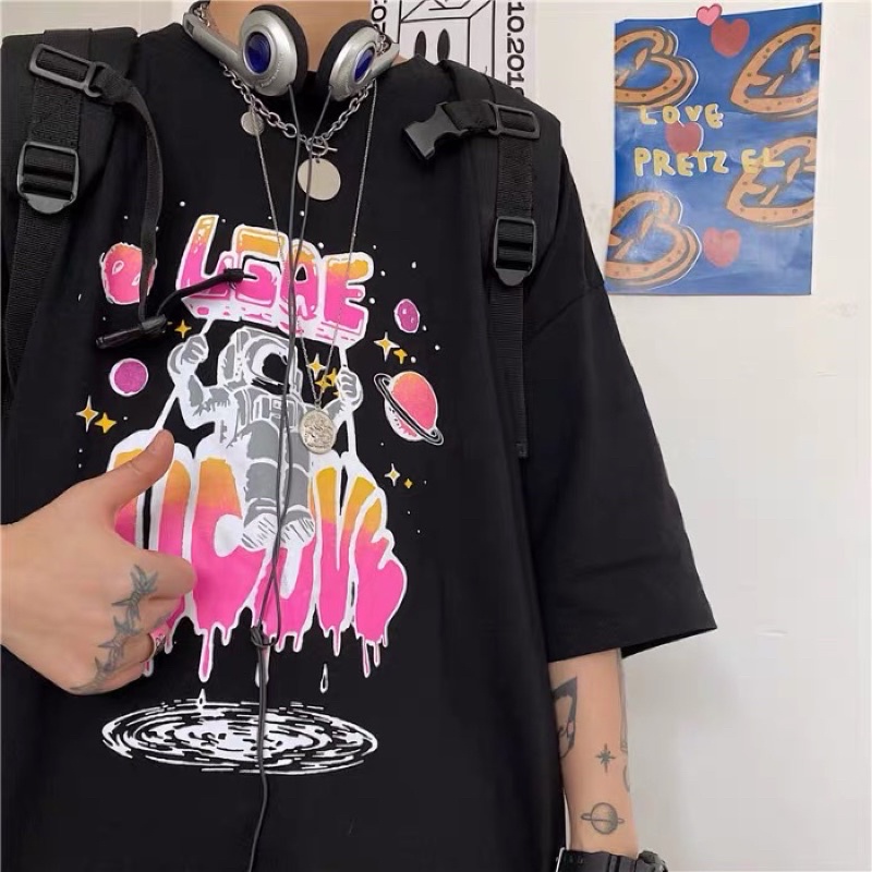 Áo thun nam nữ , áo phông shopcossi chất cotton hình chữ hồng