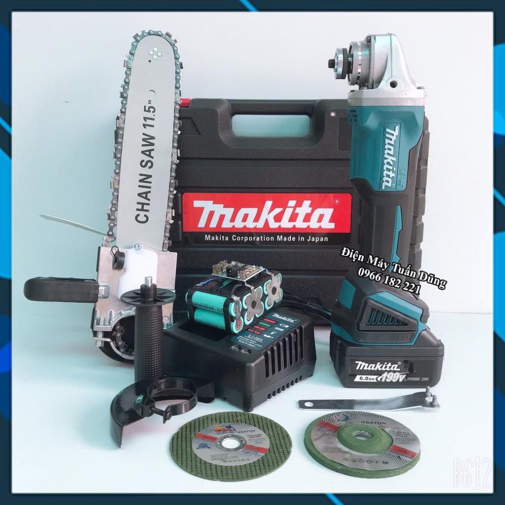 Máy mài cầm tay pin Makita 199v, 2 pin 20000mAh, 3 tốc độ, không chổi than, tặng lưỡi cưa gỗ và đá mài, đá cắt