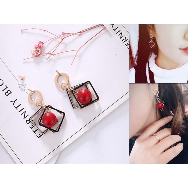 Korean bông tai Fashion Elegant Geometric Square Earrings