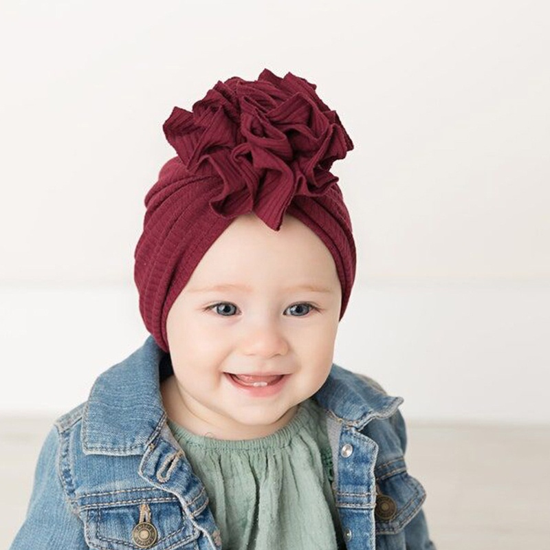 Mũ Beanie Đan Len Trùm Đầu Cột Nơ Họa Tiết Hoa Hướng Dương Lớn Dễ Thương Cho Bé Sơ Sinh