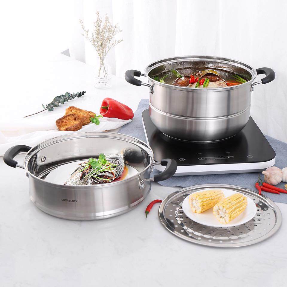 ⭐️✨Nồi kèm xửng hấp Inox 304 26cm Lock&amp;Lock⭐️✨ - giúp việc nấu nướng dễ dàng - XÀI ĐƯỢC BẾP TỪ