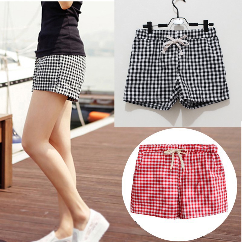 Quần short caro dáng rộng cho nữ