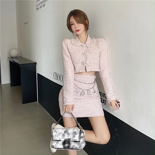 (SẴN) Set dạ xanh hồng dài tay (không kèm dây xích)