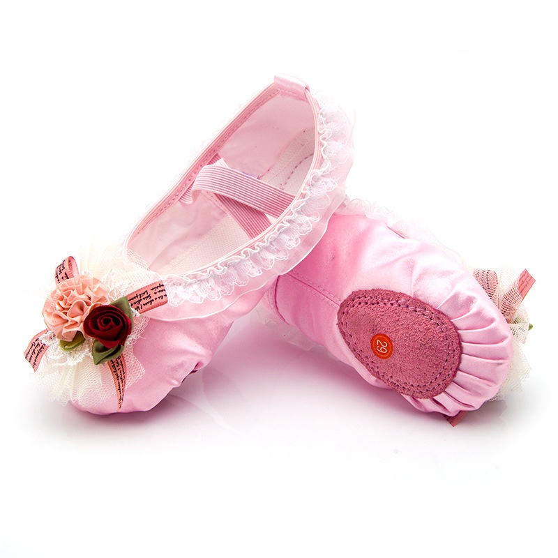 Giày Múa Ba Lê Vải Satin Phối Ren Kiểu Hàn Quốc Dễ Thương Cho Bé Gái