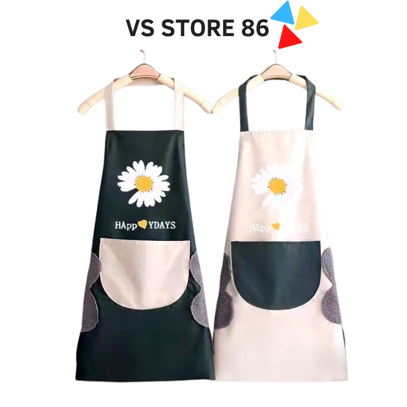 Tạp Dề Nấu Ăn Hoa Cúc Tạp Dề Chống Nước Hàn Quốc Cao Cấp Có Khăn Lâu 2 Bên Siêu, Tiện Lợi