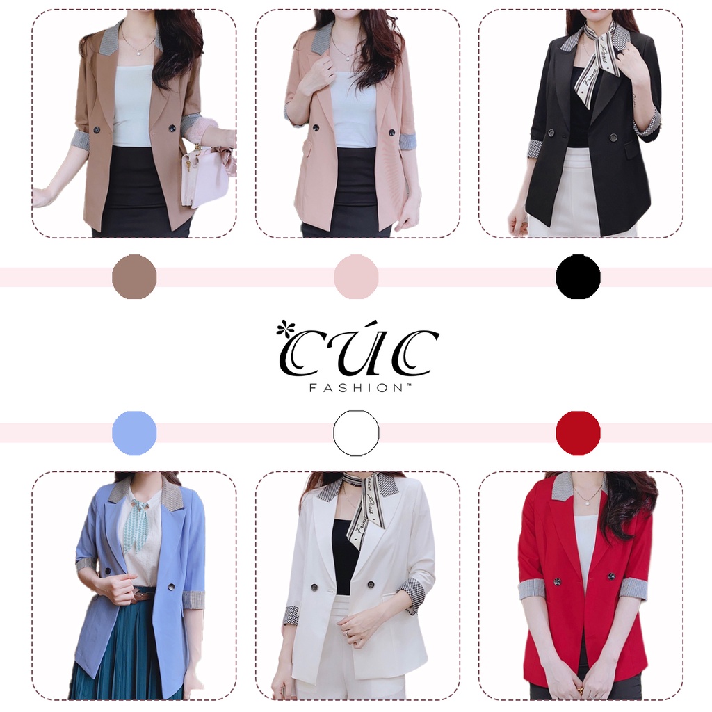 Áo khoác blazer nữ công sở cao cấp Cúc Fashion AV46 áo vest cổ phối rích rắc
