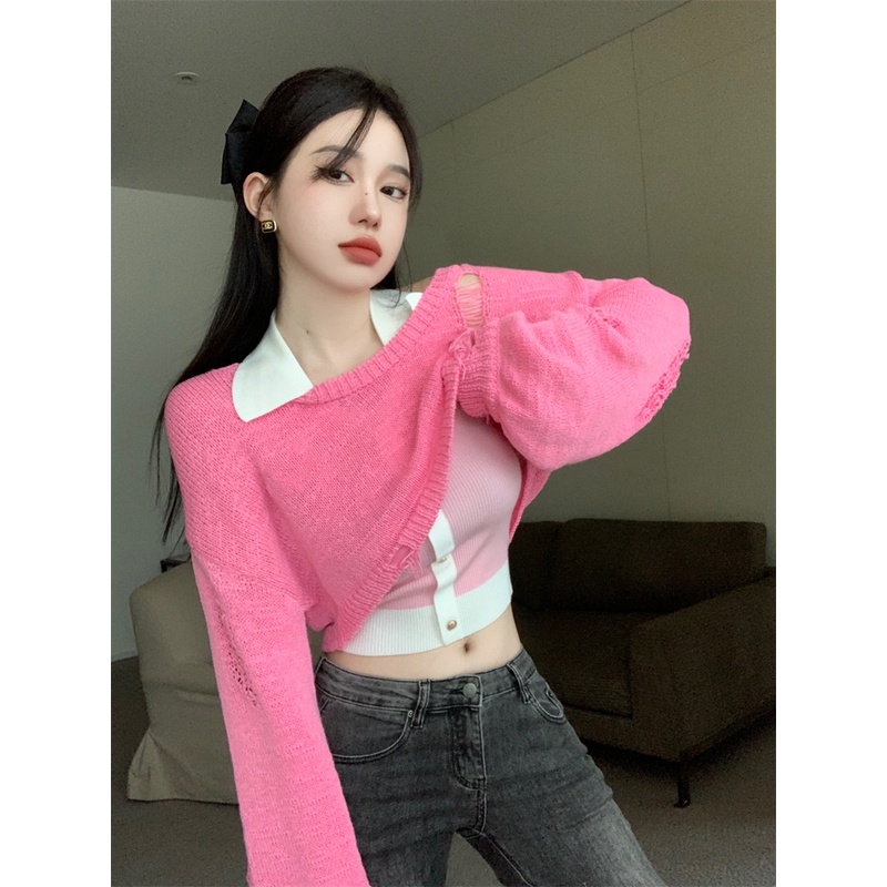 LALISAS Áo Sweater / Áo Không Tay Khoét Lỗ Thời Trang Hàn Quốc Giản Dị