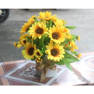 Chậu hoa hướng dương cao cấp để bàn- hoa giả- chậu sứ