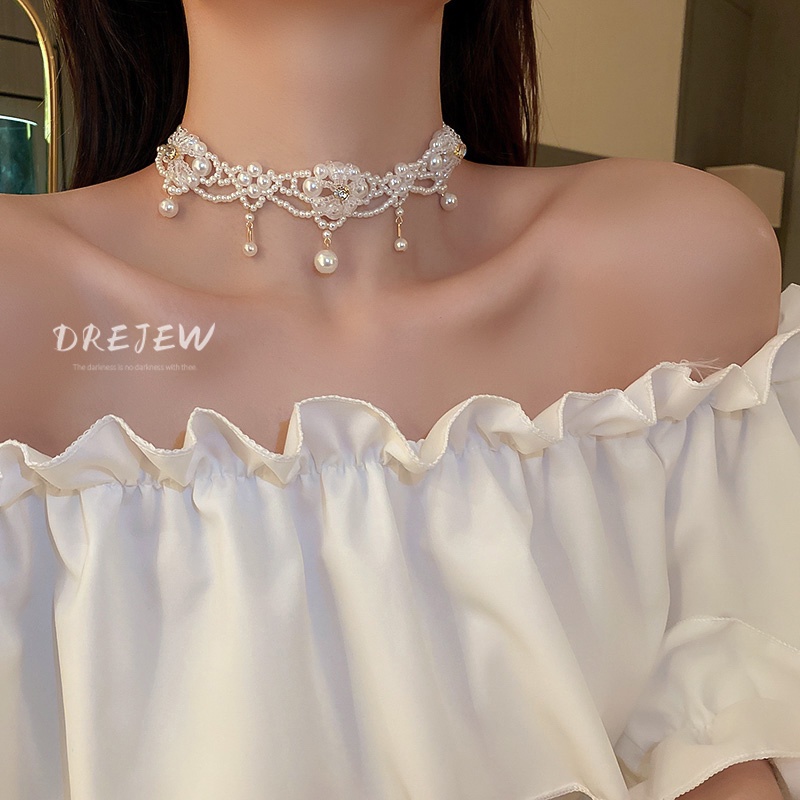 DREJEW Dây Chuyền Đính Đá Pha Lê Và Ngọc Trai Hình Hoa Thời Trang Sang Trọng Cho Nữ