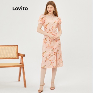 Lovito Đầm Hoa Tay Phồng Xẻ Tà Phong Cách Vintage L20E022