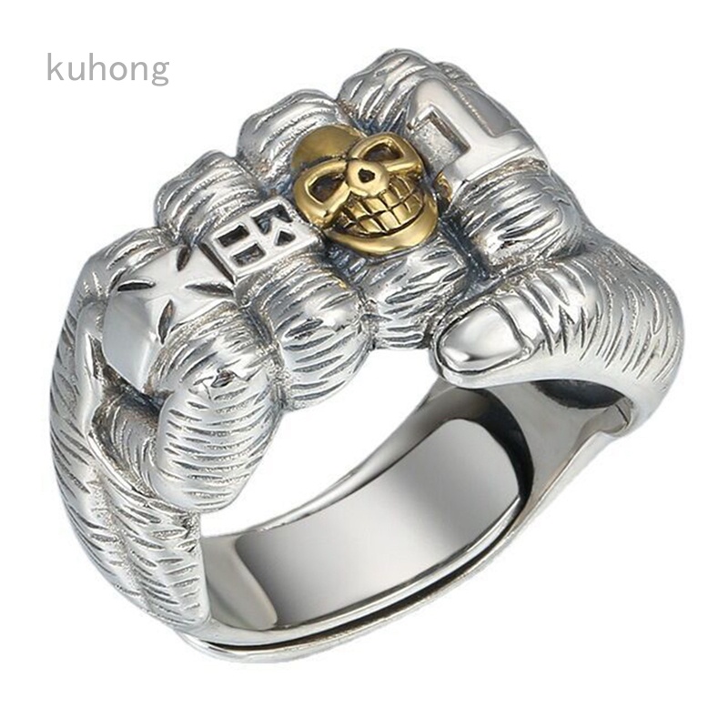 Nhẫn Bạc Thái Hình Đầu Lâu Mặt Cười Phong Cách Âu Mỹ Cho Nam