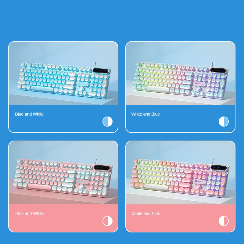 Bàn phím máy tính gaming BEARHOME giả cơ 108 phím tròn, có đèn led RGB, chơi game, văn phòng