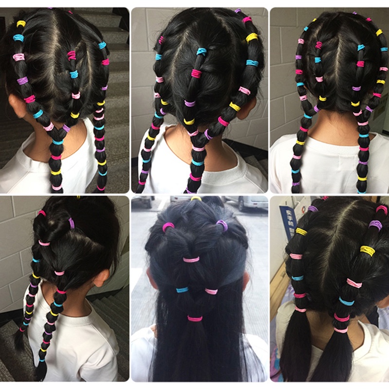 Set 100 dây buộc tóc RAINBOW BOWS nylon co giãn nhiều màu sắc cho bé gái