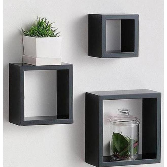 Free Ship-Kệ gỗ treo tường ô vuông ,KT 40x40x10cm. tặng kèm phụ kiện.