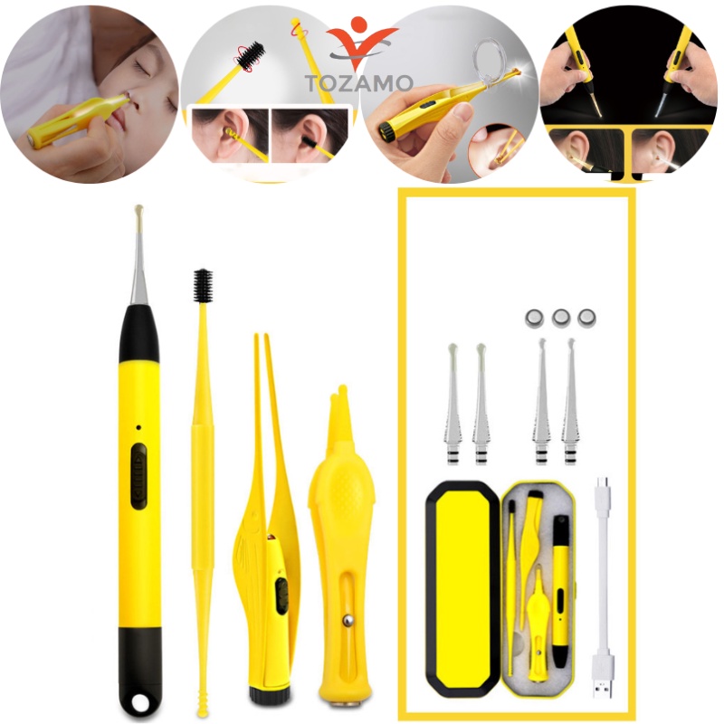 Bộ Dụng Cụ Lấy Ráy Tai Có Đèn Led Cao Cấp Kèm Hộp Đựng Sịn Sò Sử Dụng Cổng Sạc USB