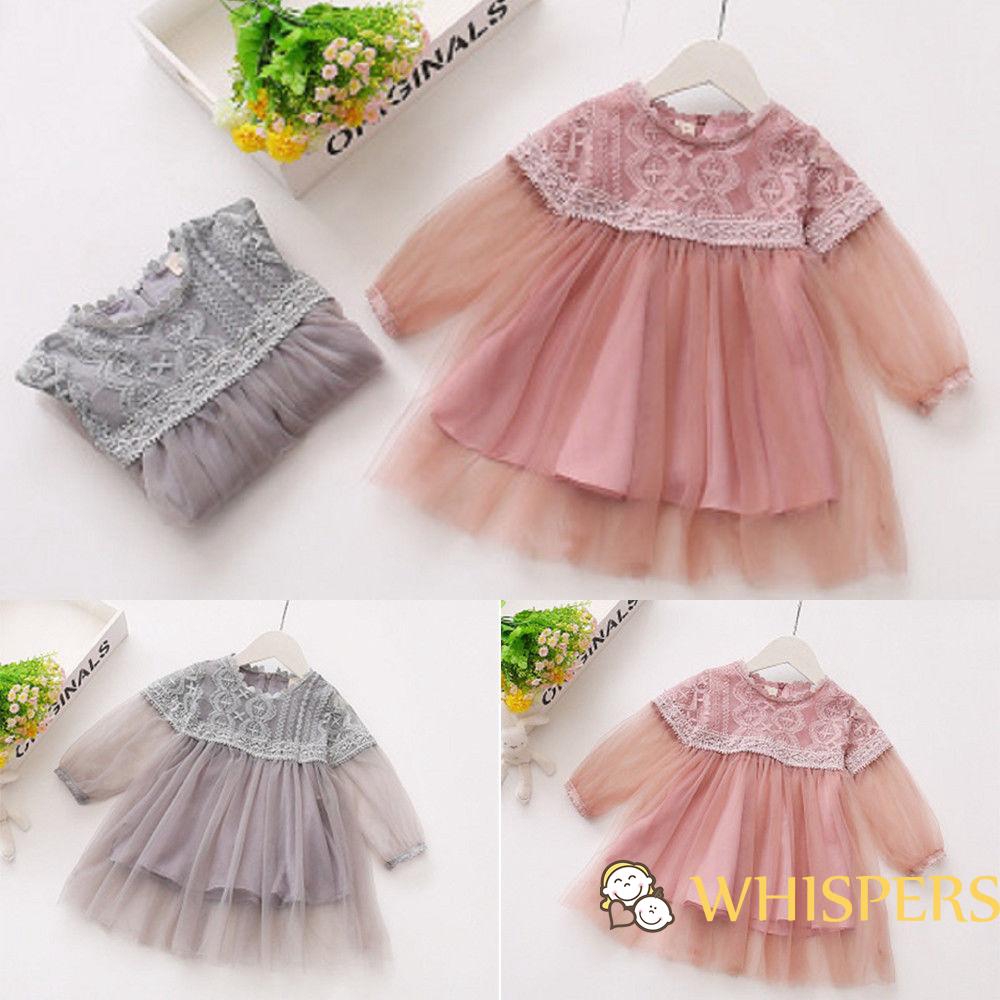 Đầm bé gái tay dài phối lưới