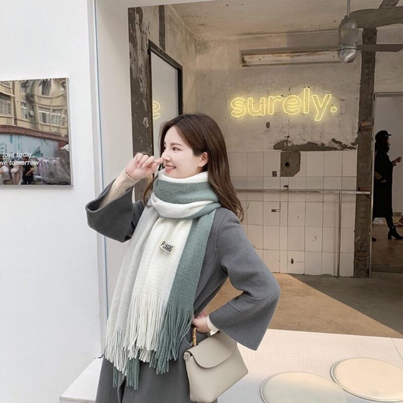 Khăn Len Cashmere sợi lông cừu 2 mặt mix màu dày dặn phong cách Hàn dành cho cả nam và nữ