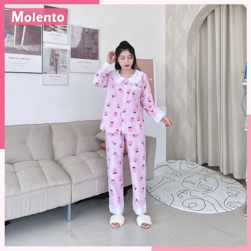 Đồ Pijama Nữ Tay Dài Cổ Sen Bèo MOLENTO Đồ Bộ Pijama Thu Đông Kate Thái Siêu Nhẹ Không Bai Xù Hay Phai Màu - M79