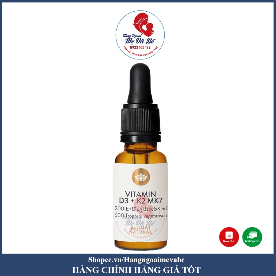 Vitamin D3 K2 MK7 cho bé Đức Sunday Natural 20ml giúp hấp thụ canxi phát triển chiều cao tối ưu cho trẻ từ sơ sinh