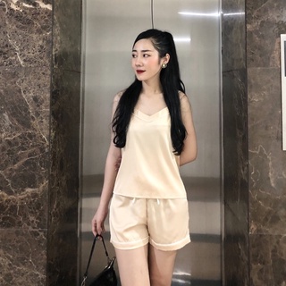 Bộ Pijama nữ MADELA quần ngắn áo hai dây lụa Hàn Cao Cấp Bộ ngủ nữ mặc nhà 2 dây lụa ngắn nhiều màu-SN07