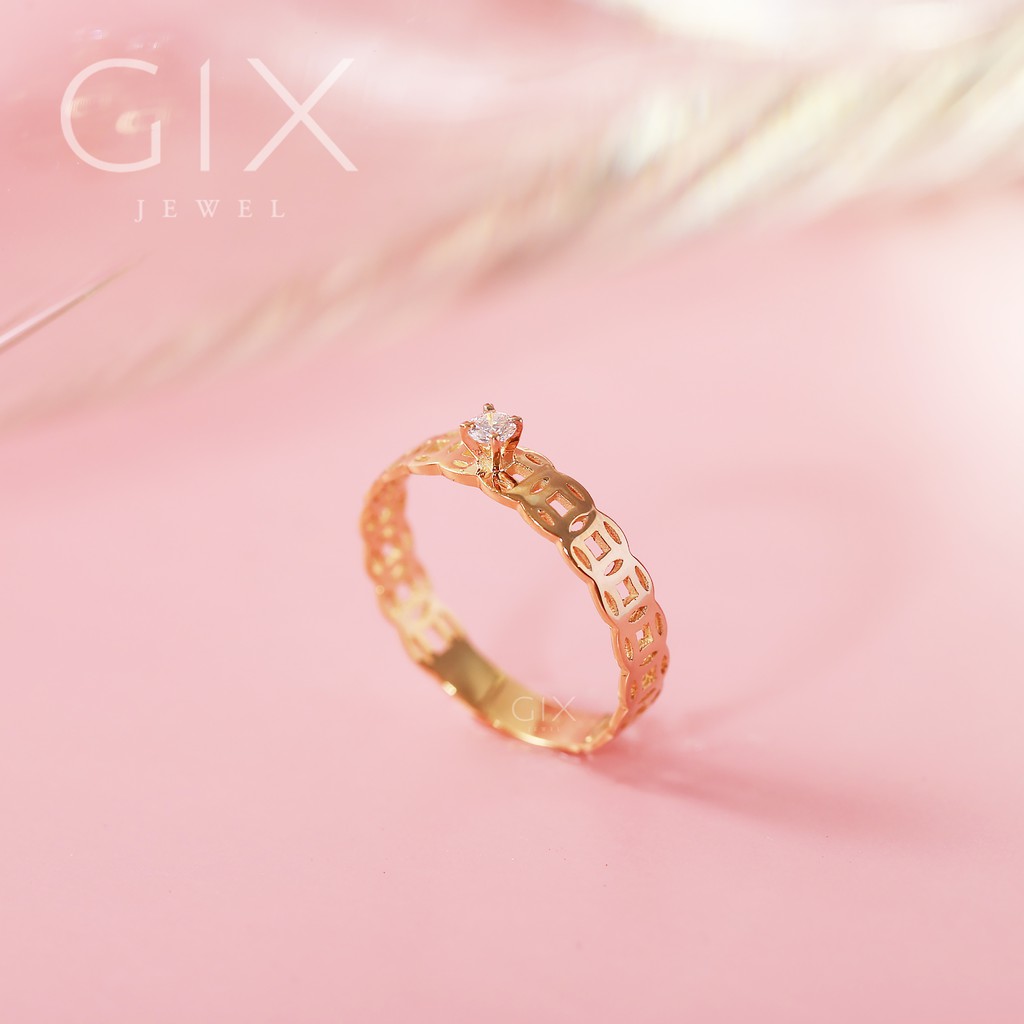 Nhẫn kim tiền bằng bạc mạ vàng đính một viên đá Cz Gix Jewel SPGN31